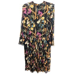 Aritzia Little Moon Midi Dress Dark Floral Sheer Ruffle Key Hole Back Pleated L